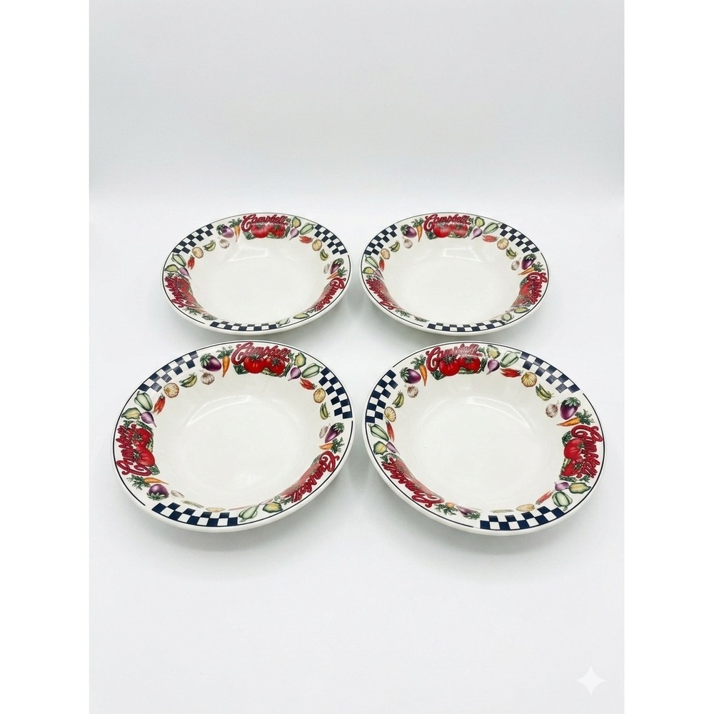 Gibson Campbells Soup Bowls Set of 4 Vintage 1997 Vegetables Checkered Rim 1997